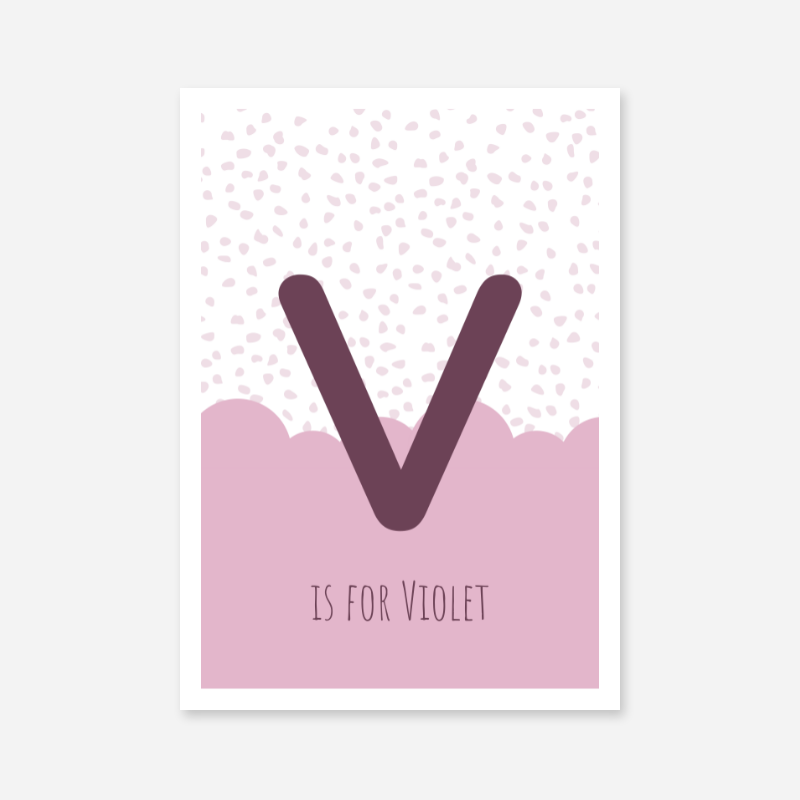 V is for Violet pink nursery baby room initial name print free wall art to print at home