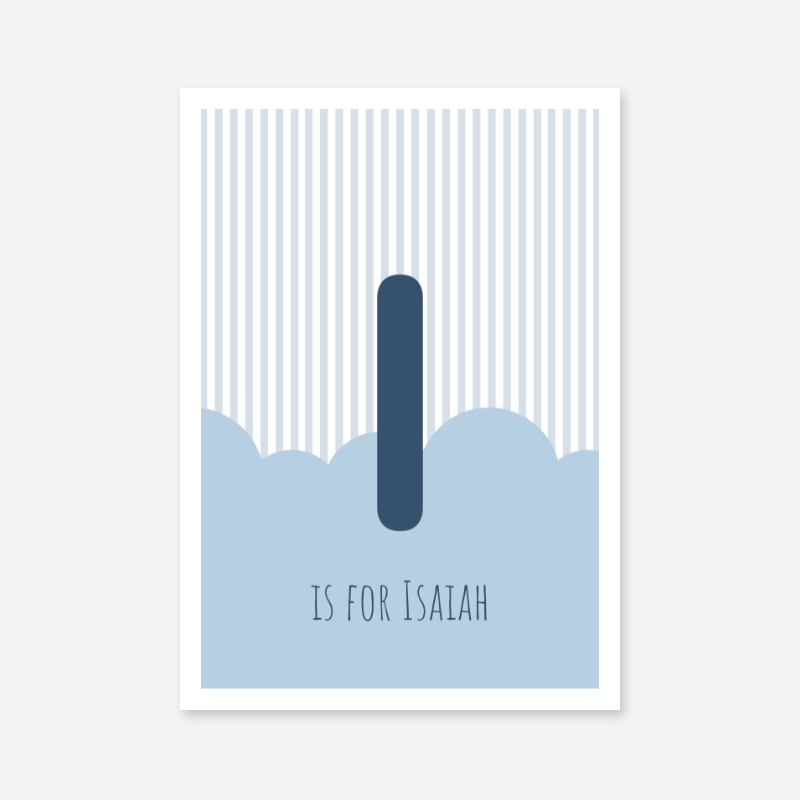 I is for Isaiah blue nursery baby room initial name print free artwork to print at home