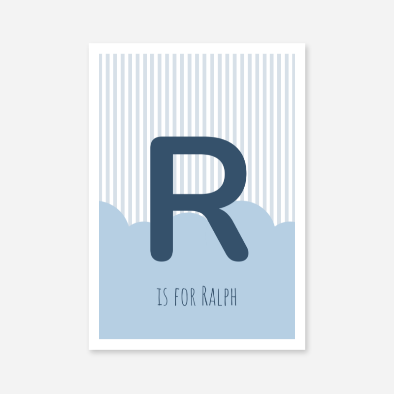 R is for Ralph blue nursery baby room initial name print free artwork to print at home
