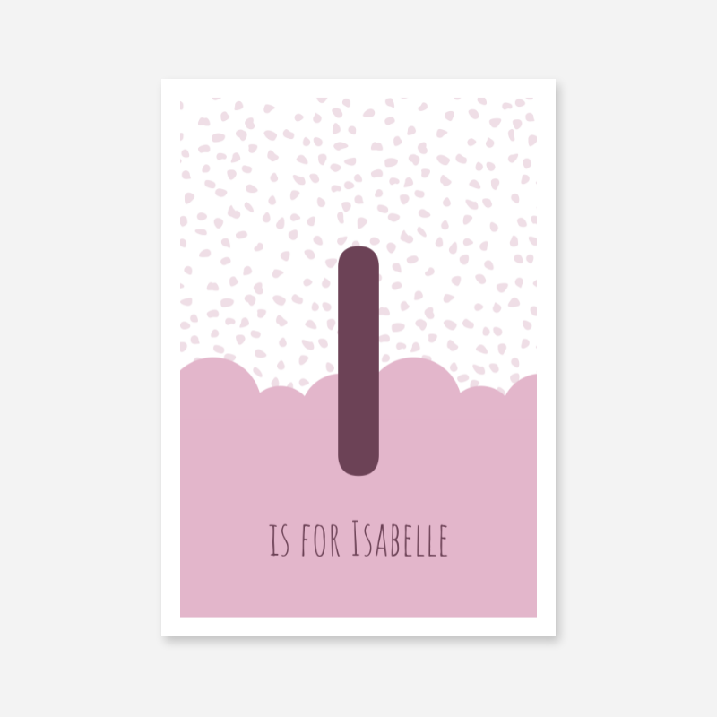 I is for Isabelle pink nursery baby room initial name print free wall art to print at home