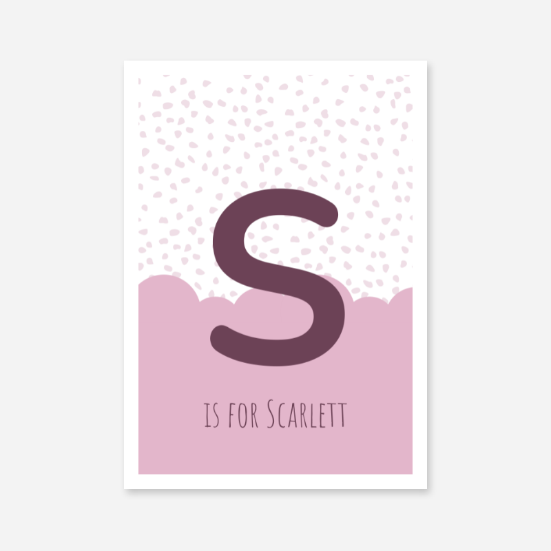 S is for Scarlett pink nursery baby room initial name print free wall art to print at home