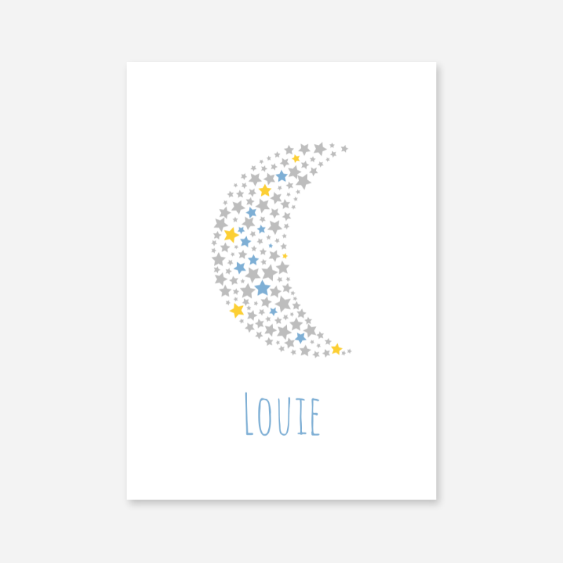 Louie name free downloadable printable nursery baby room kids room art print with stars and moon