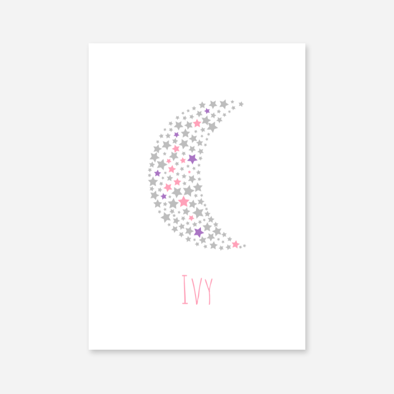 Ivy name downloadable printable nursery baby room kids room art print with stars and moon