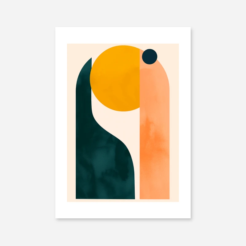 Abstract minimalist art print with yellow orange and evergreen colours free to download