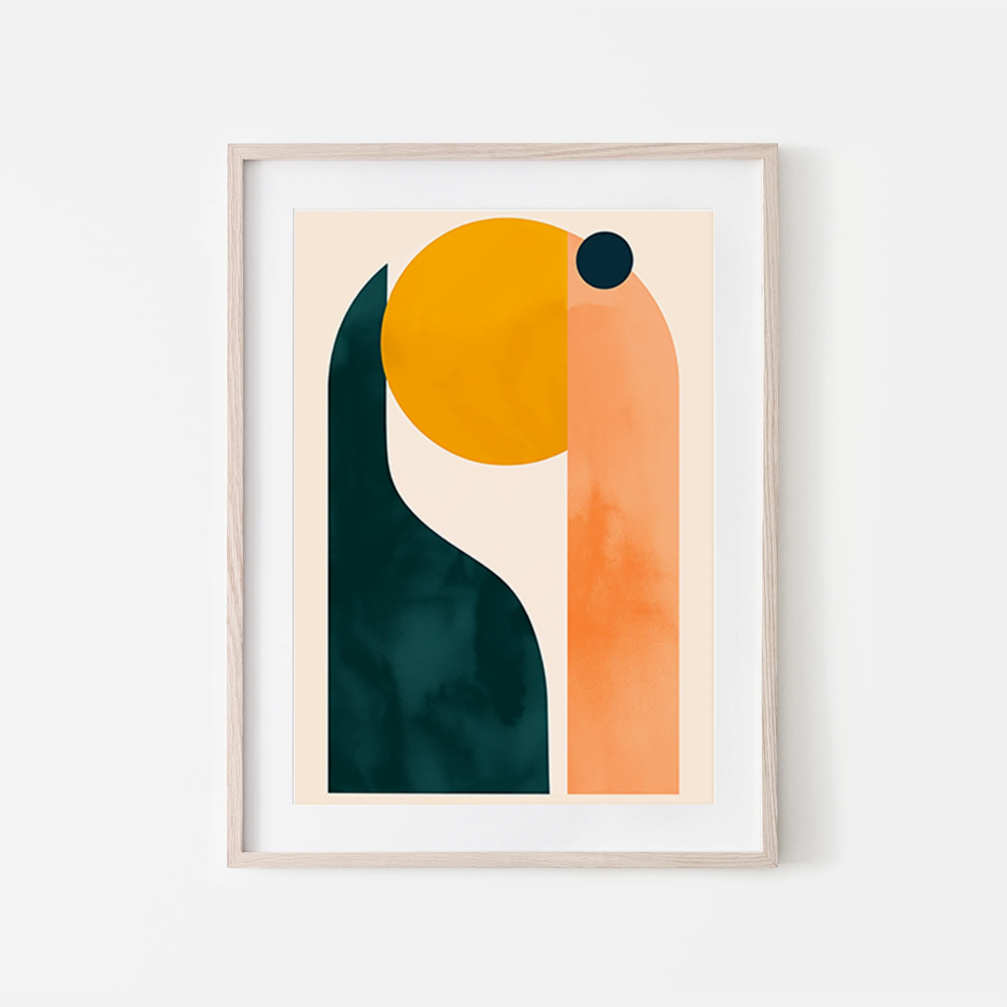 Abstract minimalist art print with yellow orange and evergreen colours free to download